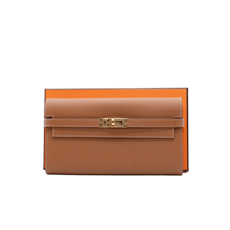 kelly long wallet in espom gold ghw D stamp - L'UXE LINK