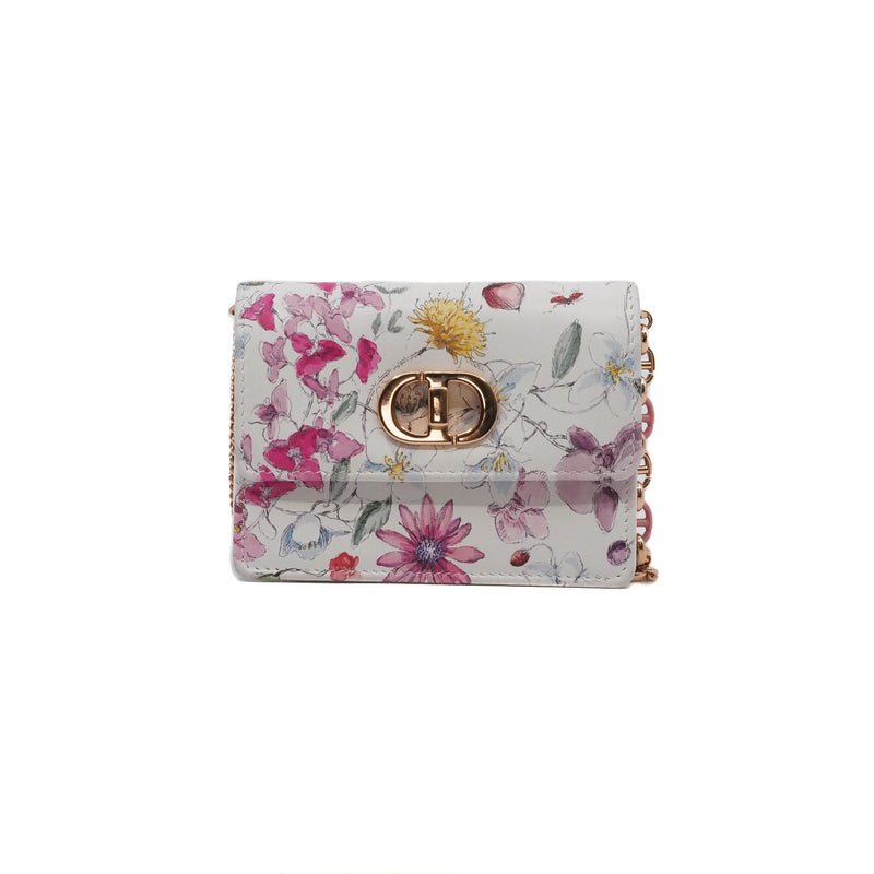 cd clutch limited flowers with chain in leather white ghw