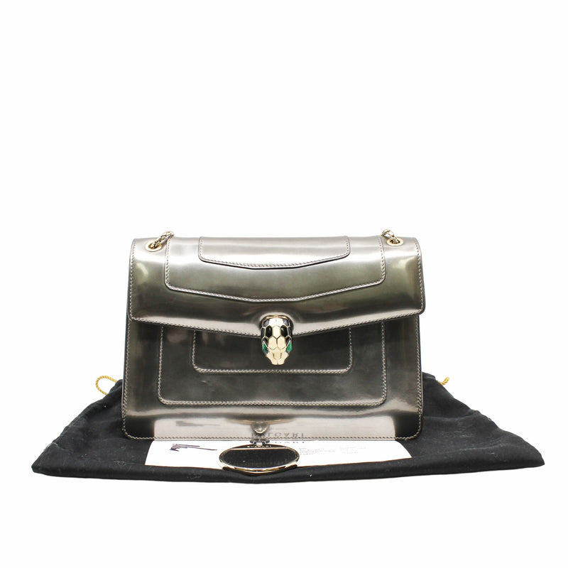 SERPENT FOREVER SNAKEHEAD CROSSBODY BAG LEATHER SILVER PHW - L'UXE LINK