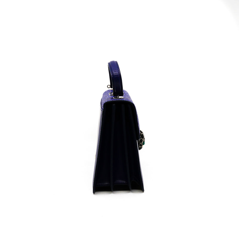 small serpenti top handle flap bag in stingray navy