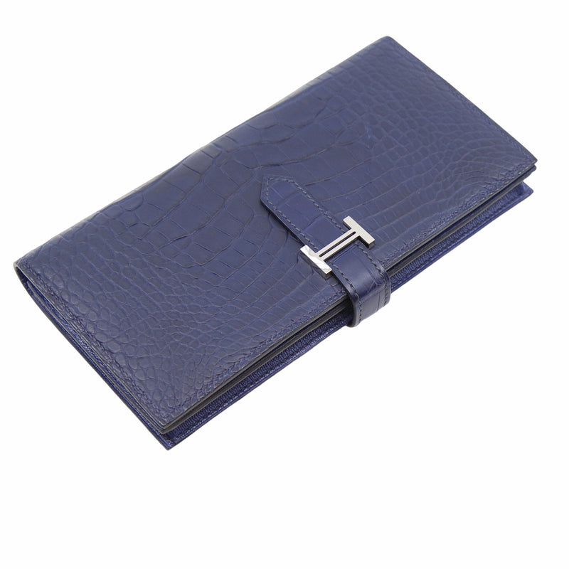 H bearn long wallet crocodile navy PHW