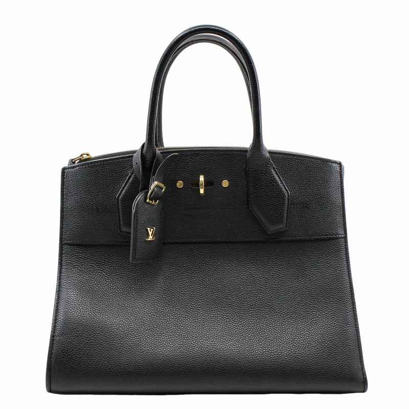 City Steamer Handbag Leather medium black  GHW - L'UXE LINK