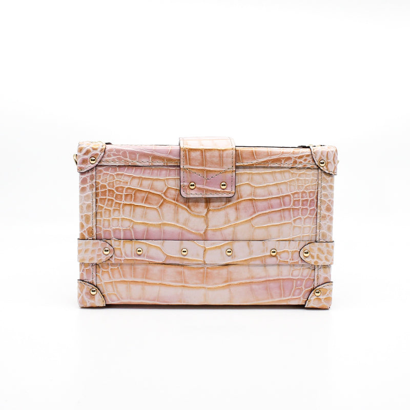 petite malle crocodile pink with gold glittering ghw