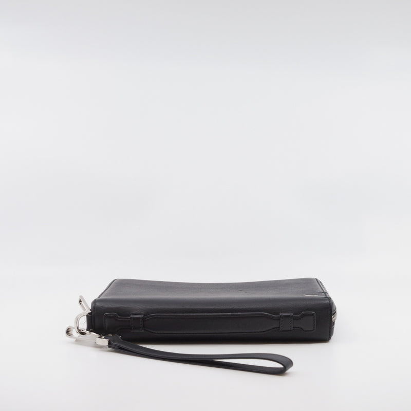 men long wallet with strap  leather black phw - L'UXE LINK