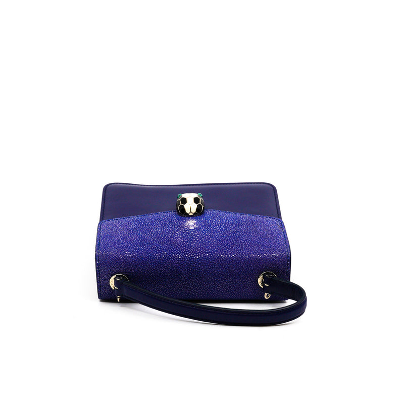 small serpenti top handle flap bag in stingray navy