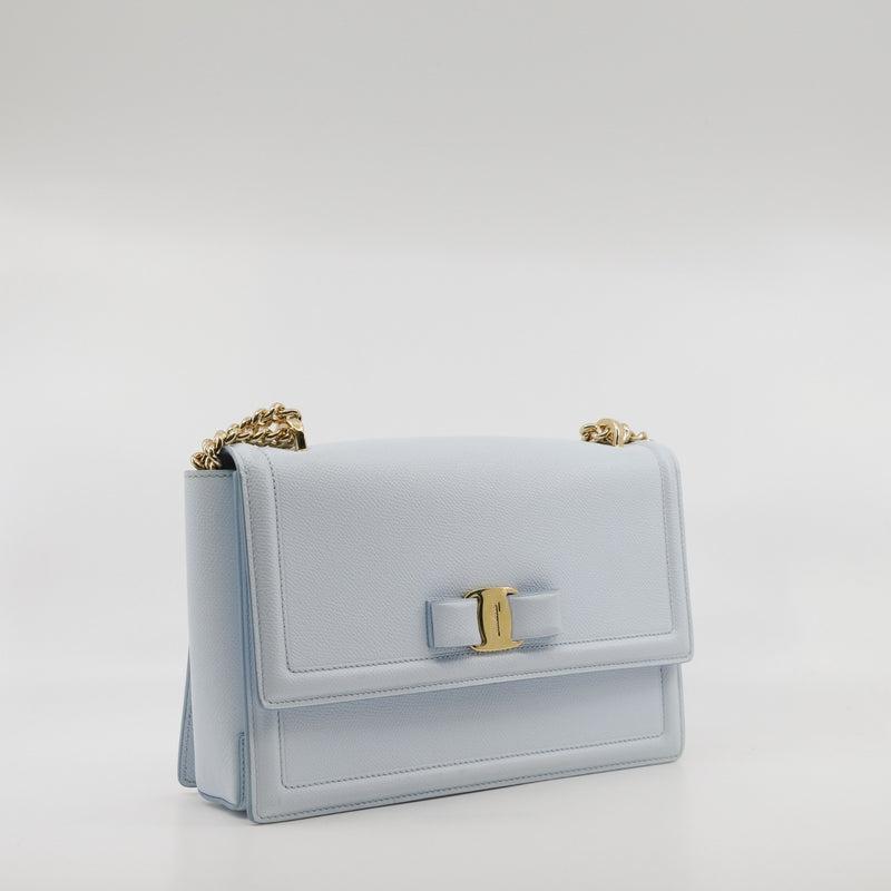 Vala  chain bag leather Light blue ghw