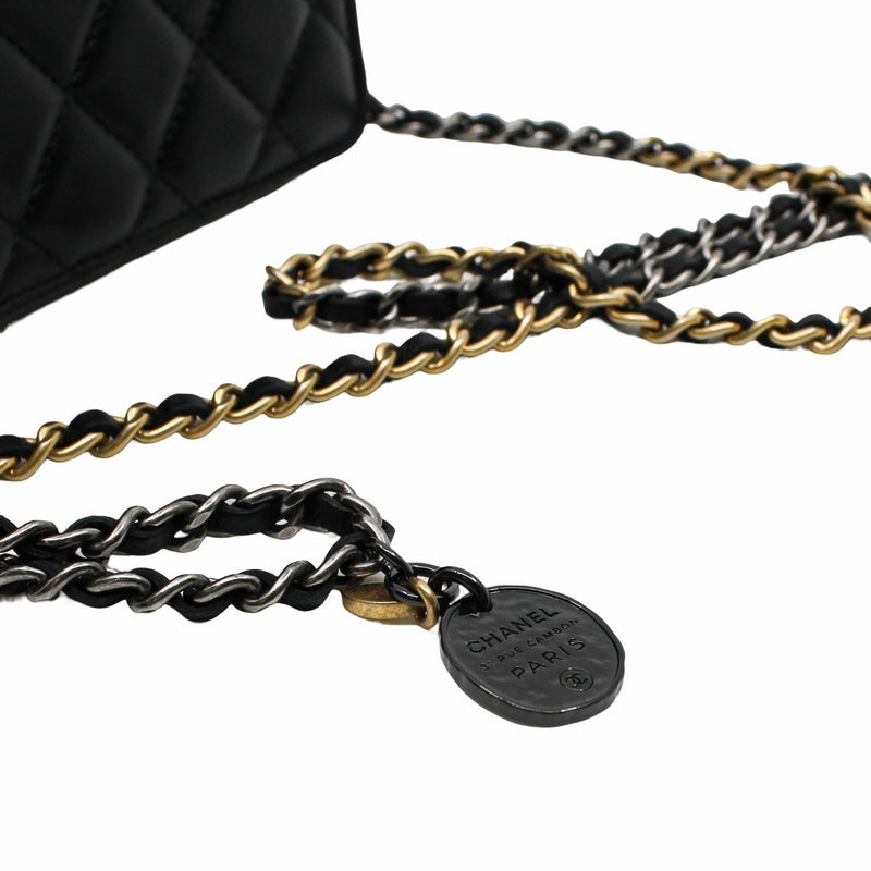 woc black lambskin with coco chanel paris logo stamp pearl mix gold black hardware seri 31