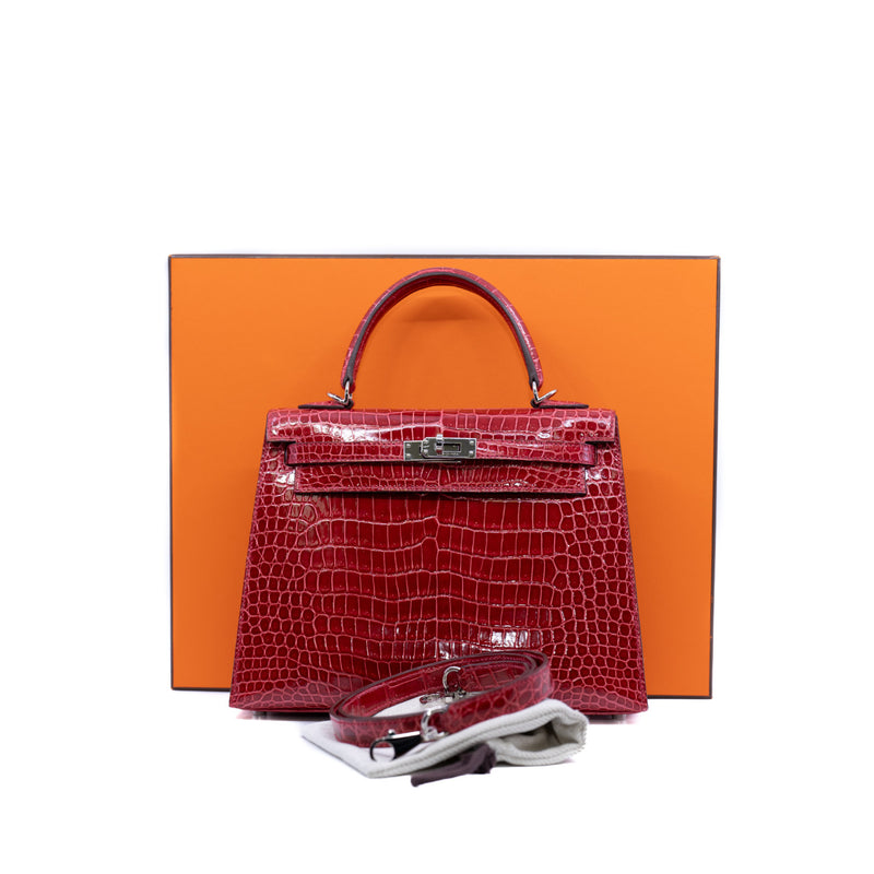 kelly 25cm sellier CK95 BRAISE SHINING POROSUS CROC PHW C stamp - L'UXE LINK