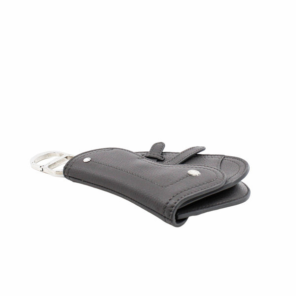 Key Rings Calfscin Saddle Key Ring Grained Calfskin Grey PHW – L'UXE LINK