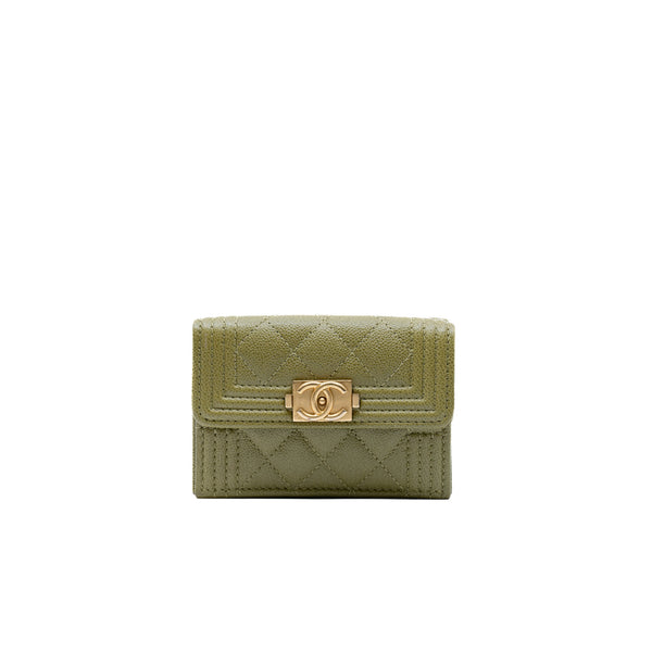 leboy tri-fold lcompact wallet in caviar grass green ghw #NE - L'UXE LINK