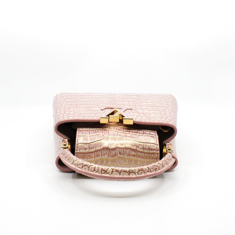 mini capucines crocodile pink with gold ghw - L'UXE LINK