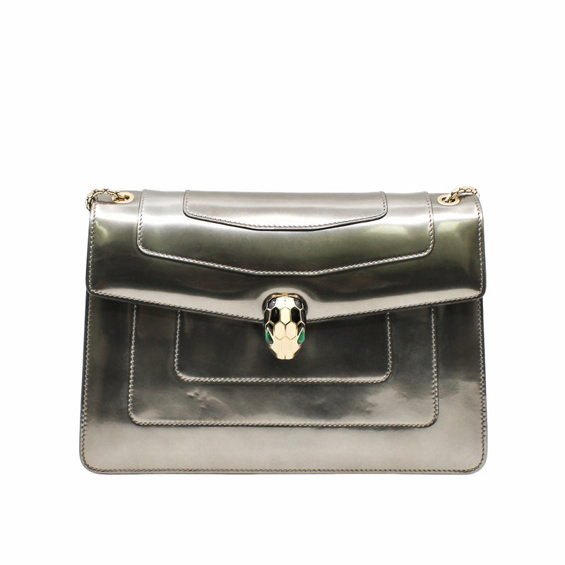 SERPENT FOREVER SNAKEHEAD CROSSBODY BAG LEATHER SILVER PHW - L'UXE LINK