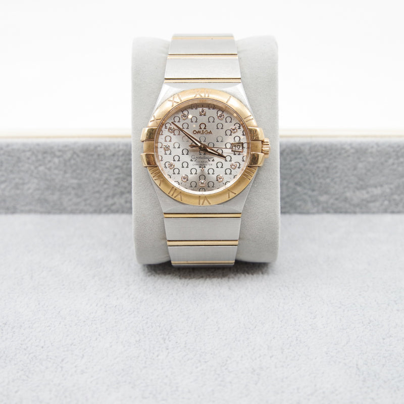 omega watch men with diamond around omaga logo background - L'UXE LINK