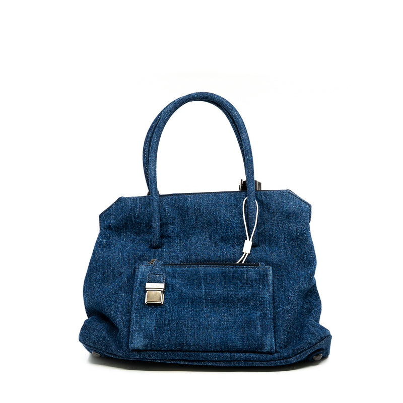 small top handle tote in demin navy - L'UXE LINK