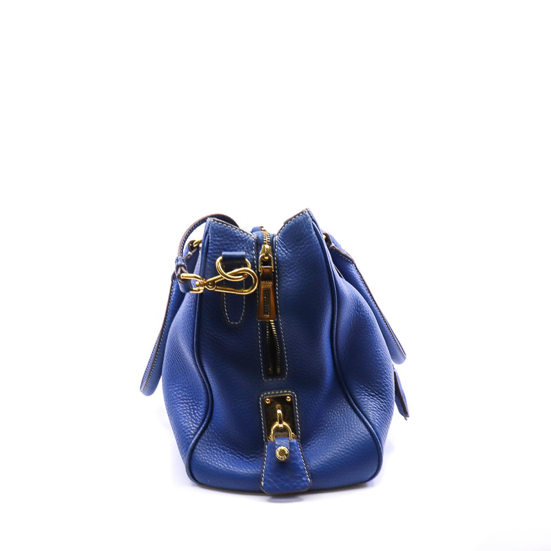 tote with strap in leather blue ghw