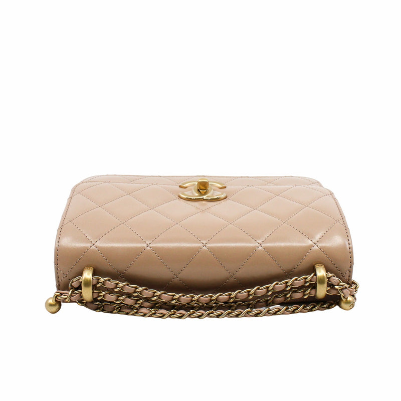 flap bag with double ball small  leather beige ghw rrp6790