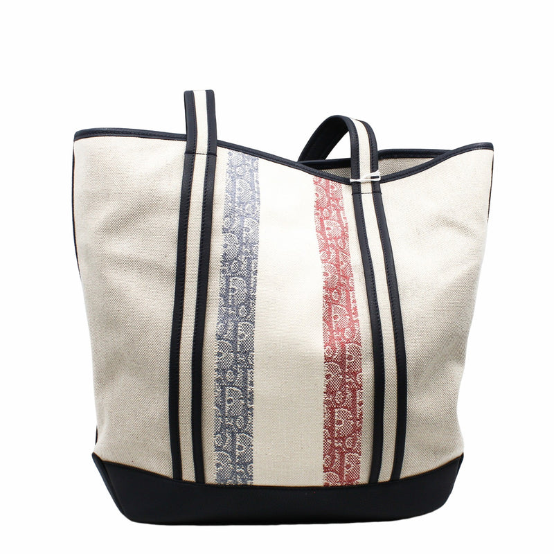 TOTE navy with beige fabric red line with strap - L'UXE LINK
