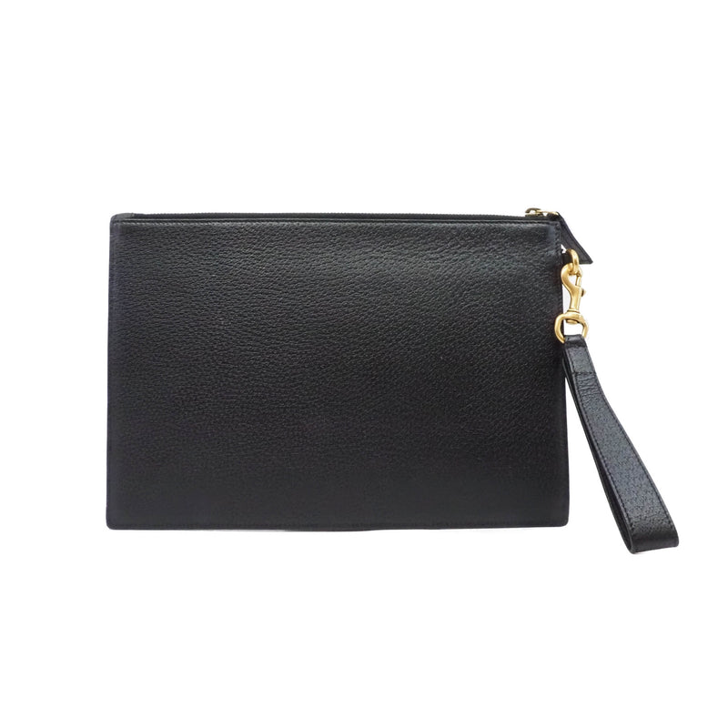 bee zippy clutch in leather black ghw