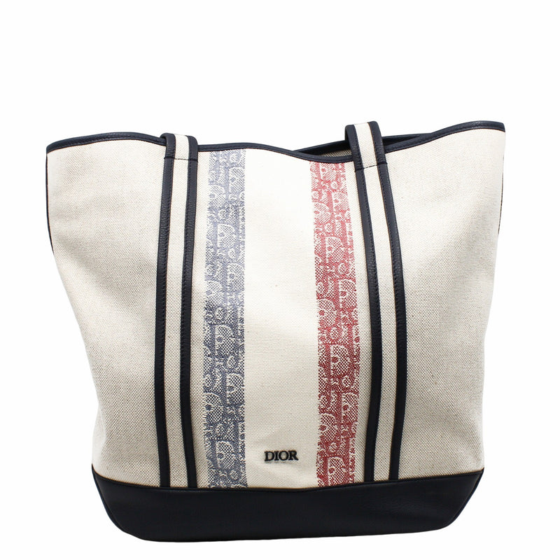 TOTE navy with beige fabric red line with strap - L'UXE LINK