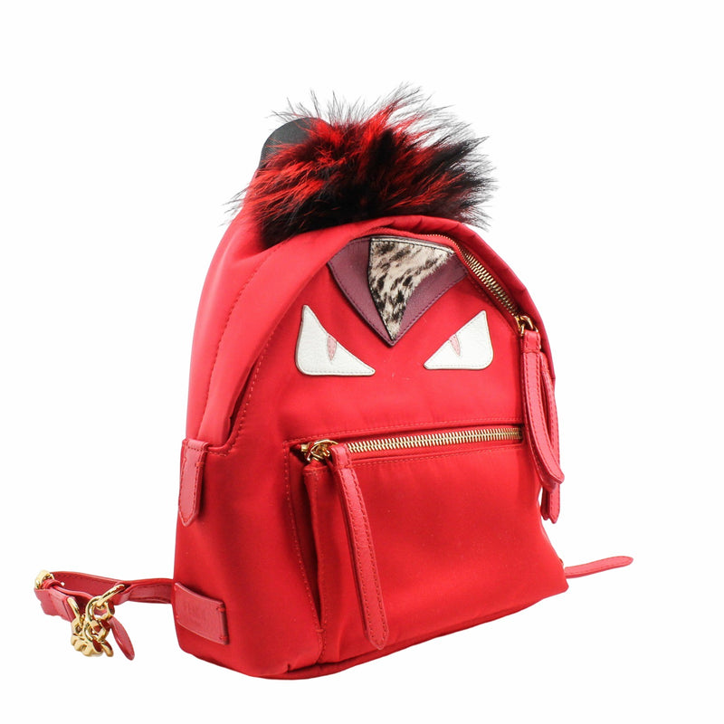 Monster Backpack   Mini  Nylon with Leather and Fur Red GHW - L'UXE LINK