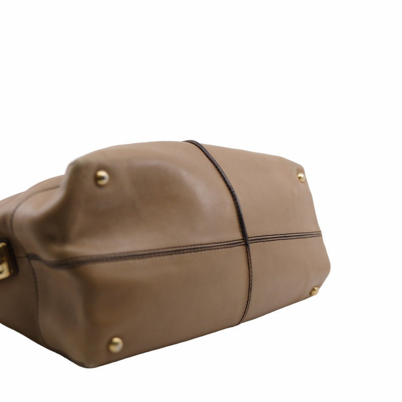Two-way Shoulder Handbag Leather Brown - L'UXE LINK