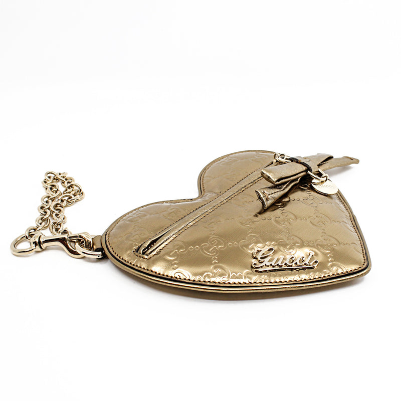 gold patent logo heart chain card holder