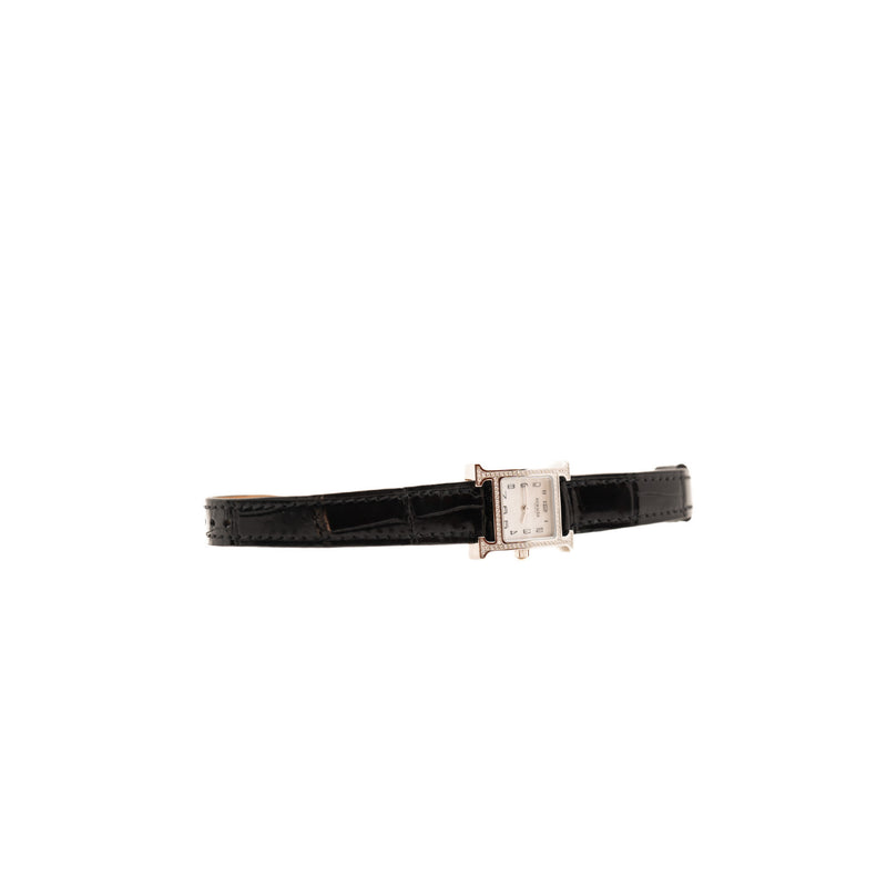 H heure XS black crocodile strap with diamonds rrp8240