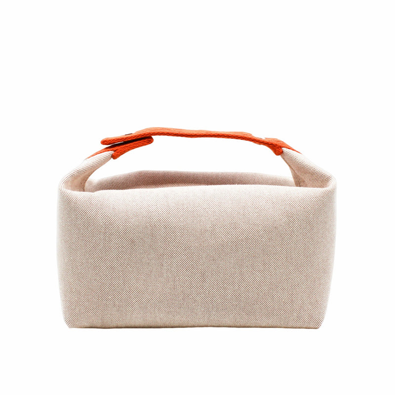 pouch large fabric beige with orange handle