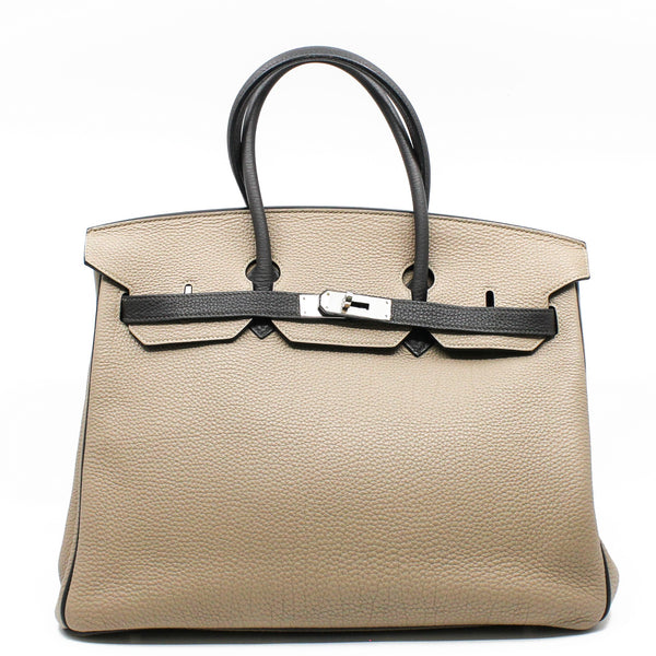 birkin 35 deep beigt with grey handle  phw P Stamp