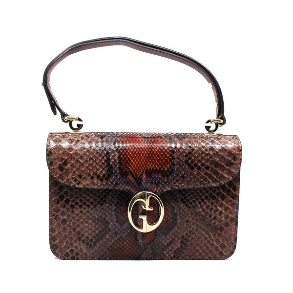 1973 Flap Top Handle Bag  in in purple genuine python ghw