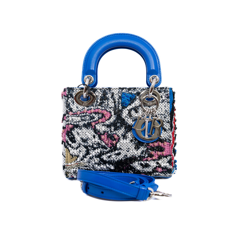 mini lady art embroidery in fabric white/black/leather electric blue phw 2017
