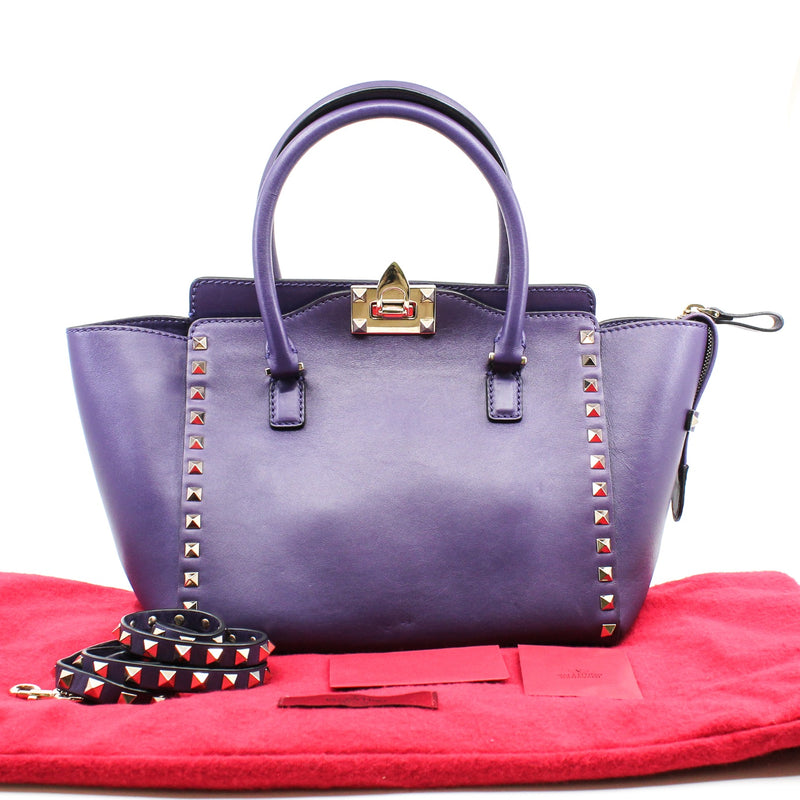 ROCKSTUD TOTE PEBBLED SMALL LEATHER purple PHW - L'UXE LINK