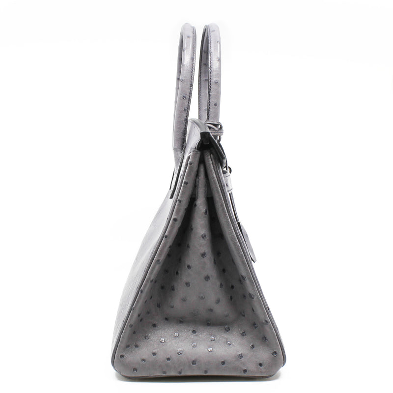 birkin 30 grey ostrich PHW x stamp - L'UXE LINK