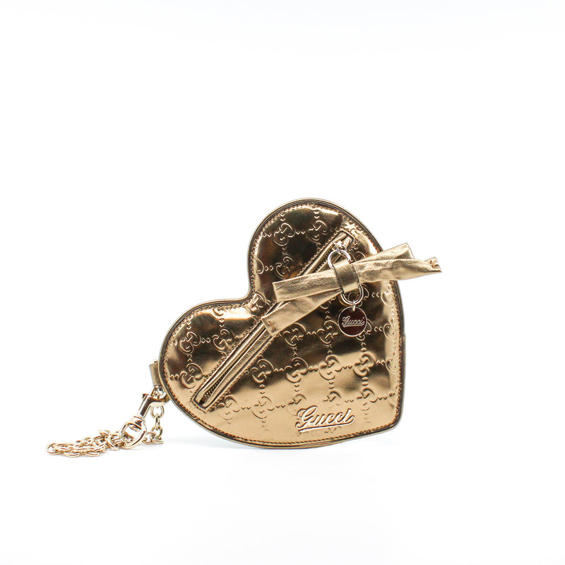 gold patent logo heart chain card holder - L'UXE LINK