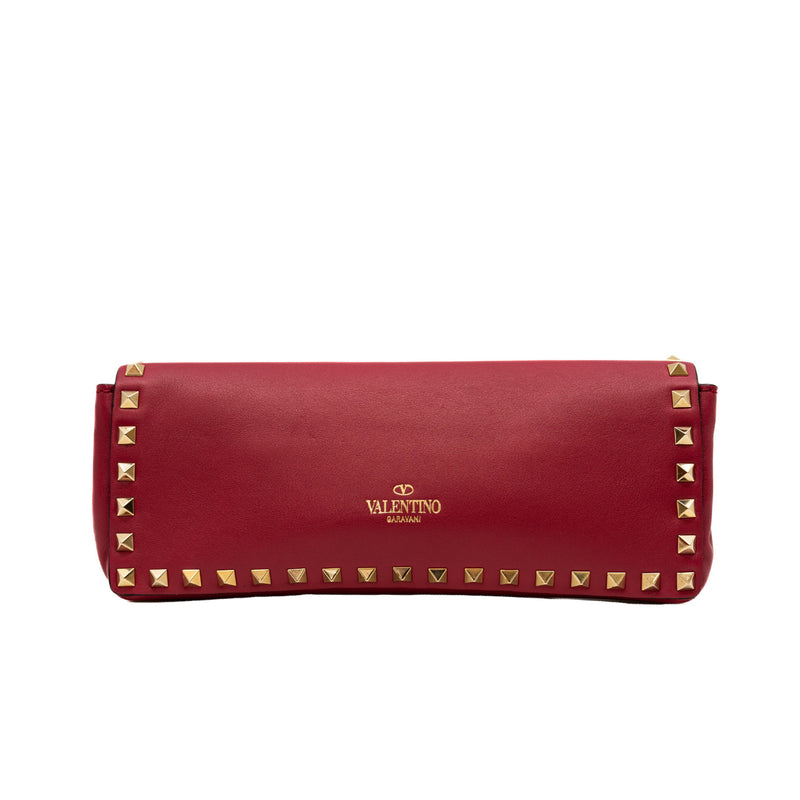 long clutch with stads bangle handle in leather rosepink ghw