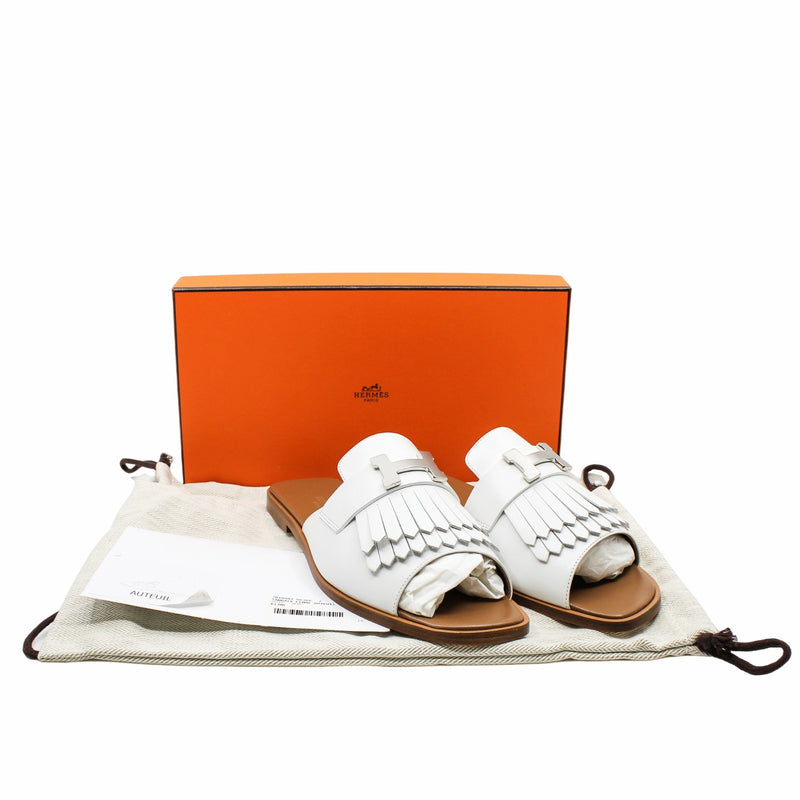 white silver H buckle open toe mules  #38 rrp1605 - L'UXE LINK