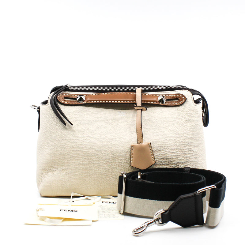 by the way milky white with brown handle fabric strap