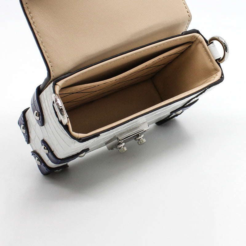 ESSENTIAL TRUNK with chain white blue green crocodile phw rrp 55000hk dollar - L'UXE LINK
