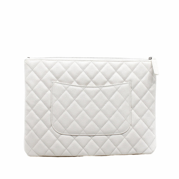 zip clutch in white caviar phw seri 30 - L'UXE LINK