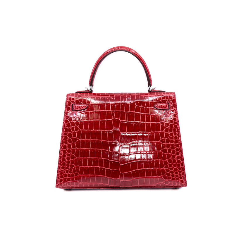 kelly 25cm sellier CK95 BRAISE SHINING POROSUS CROC PHW C stamp - L'UXE LINK