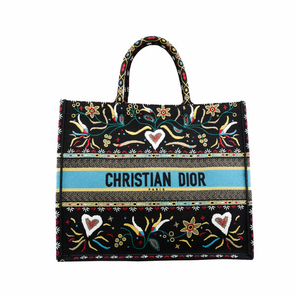 large boot tote with heart embroidary in fabric black/white - L'UXE LINK