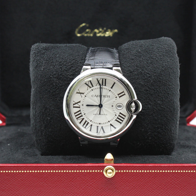 BALLON BLEU DE CARTIER WATCH 40MM, AUTOMATIC MOVEMENT, STEEL, LEATHER