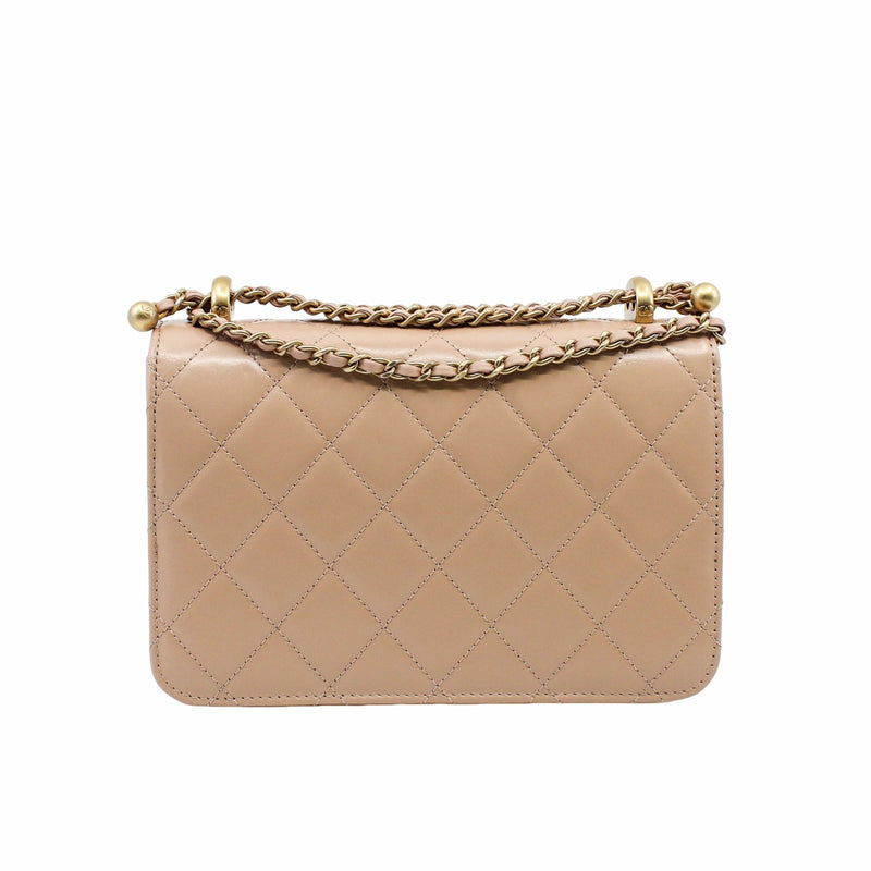 flap bag with double ball small  leather beige ghw rrp6790