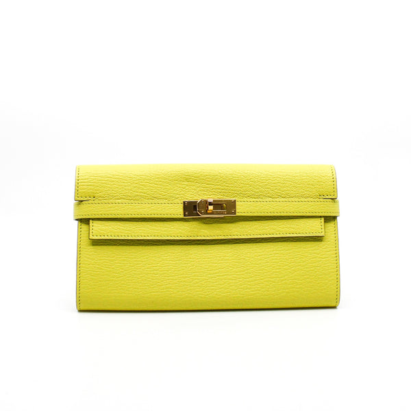 kelly long wallet goat 9r yellow ghw - L'UXE LINK