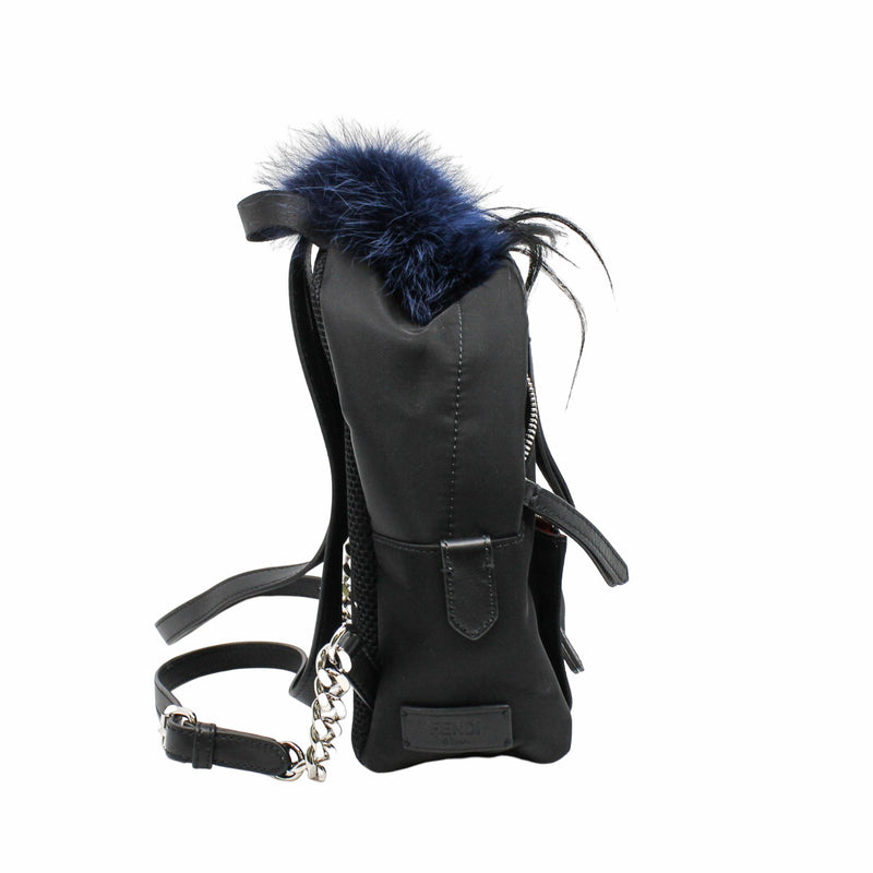 MONSTER BACKPACK MINI NYLON WITH LEATHER AND FUR BLACK PHW - L'UXE LINK