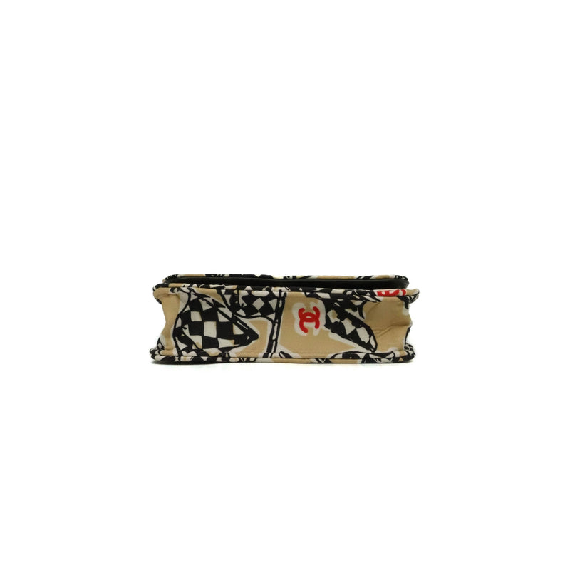 vanity card holder chain bag with fabric beige/black phw #KPG - L'UXE LINK
