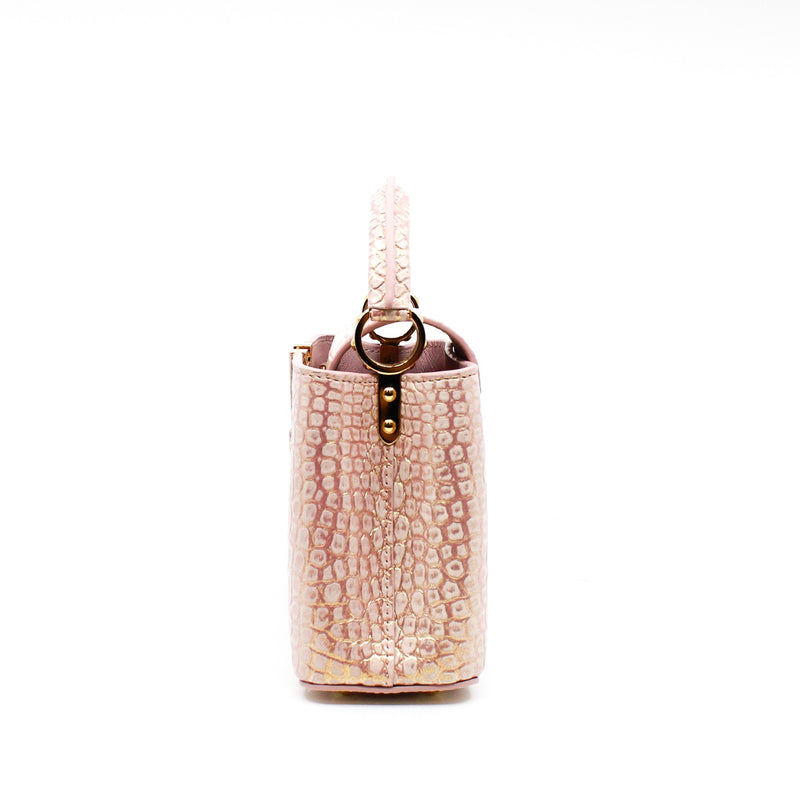mini capucines crocodile pink with gold ghw - L'UXE LINK