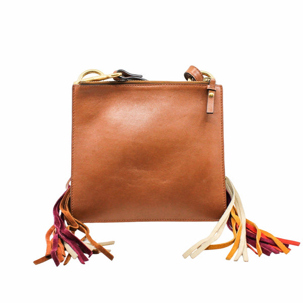 Jane Fringe Bag Small Calfskin Suede Rainbow Patchwork Caramel - L'UXE LINK