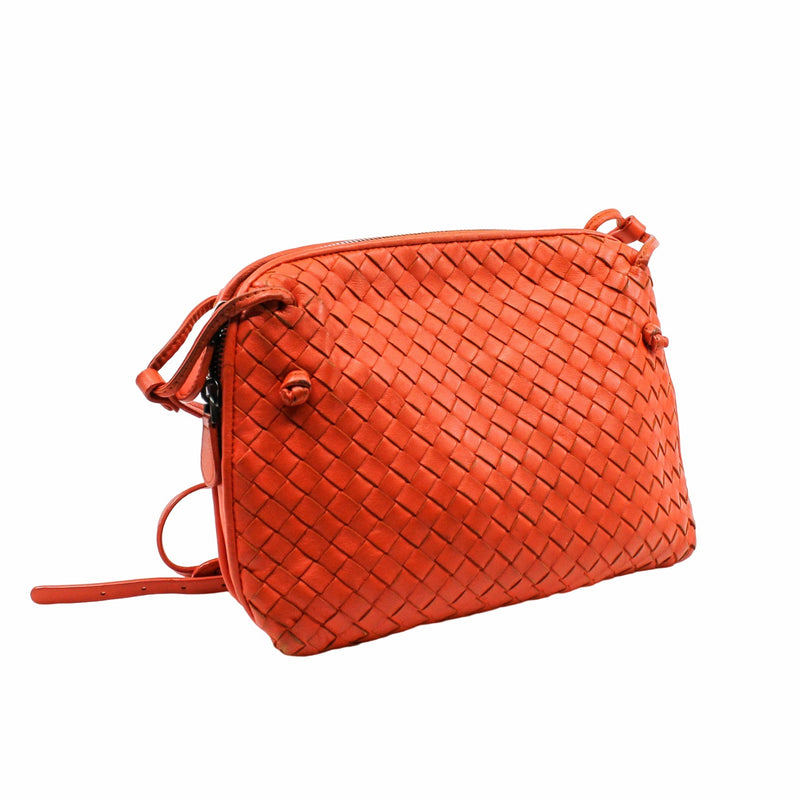 Bottega Veneta - Nodini Orange Woven Leather Crossbody Bag