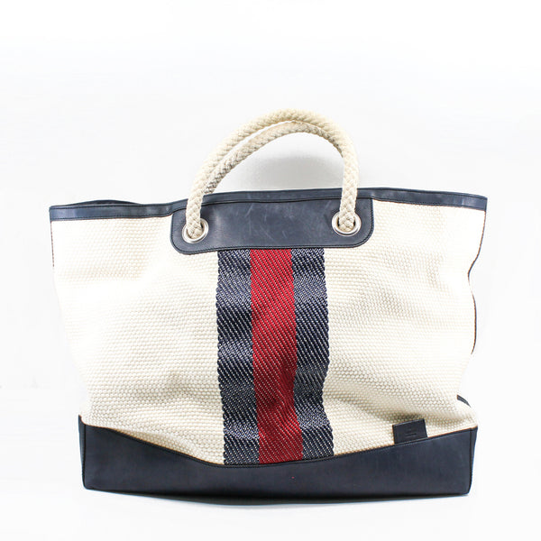 fabric tote large in fabirc white/red/blue